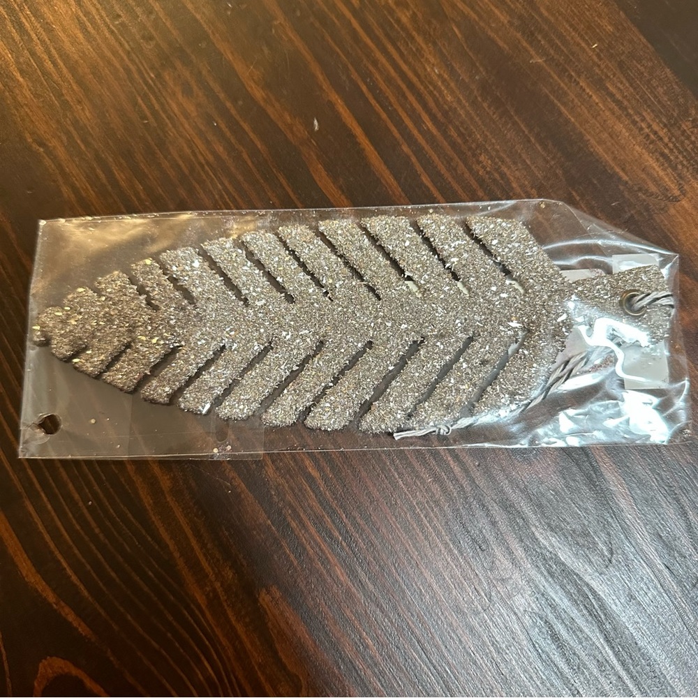 NWT Free People Wendy Addison silver glitter feather ornament